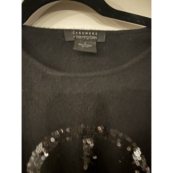 Cashmere by Bloomingdale's Black Pullover Sweater Sequin Peace Sign Womens Sz M - Picture 2 of 7